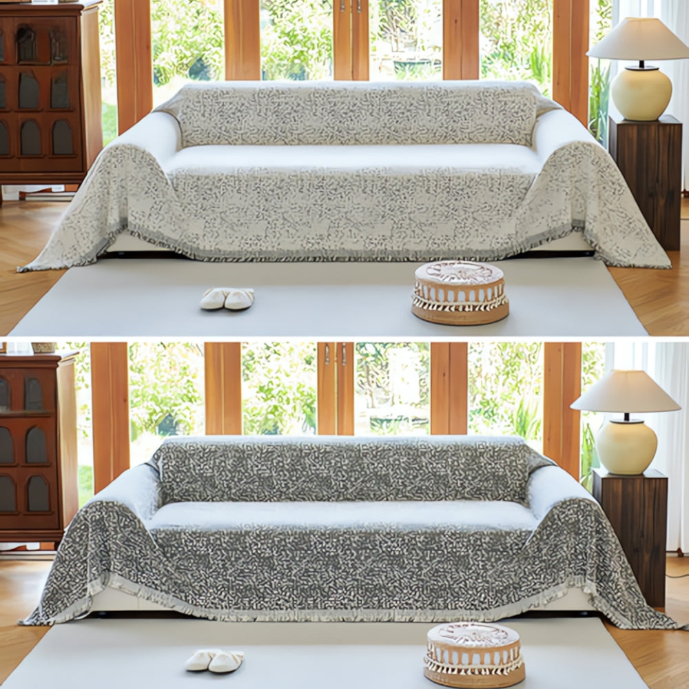 Reversible Sofa Throw Blanket - Speckled Cotton Blend - Boho Farmhouse Style Furniture Protector for Couch, Loveseat & Armchair | Thomler