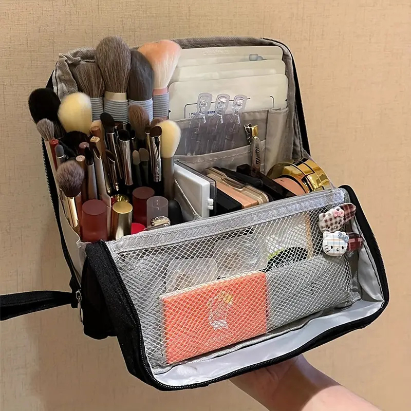 Travel Cosmetics Organizer Bag with Compartments Waterproof Nylon Padded Case for Brushes Palettes Skincare Women's Portable Storage Pouch | Thomler