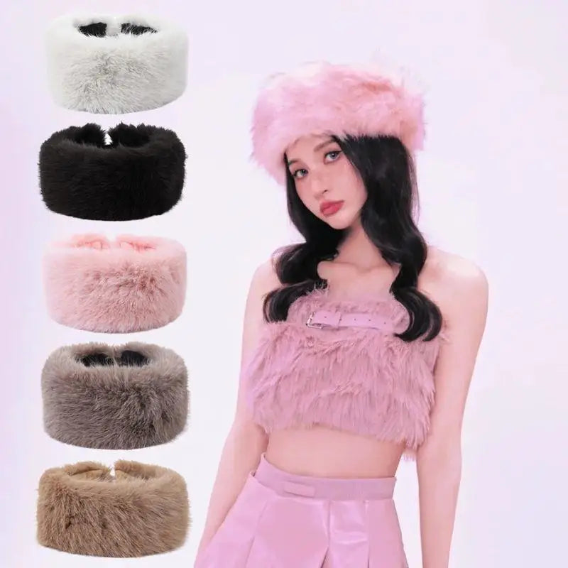 Plush Winter Ear Warmer Band – Soft Vegan Fur Headwrap for Cold Weather, Stretchy Comfort Fit, Multiple Colors, Women's Fashion Accessory | Thomler
