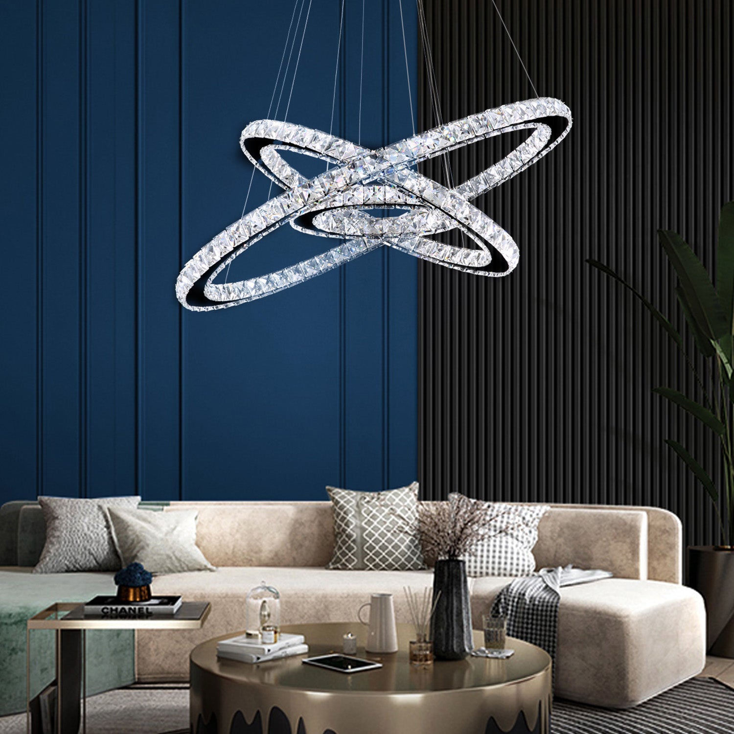 Adjustable Circle Hanging Light Fixture with K9 Crystal Accents for Dining Room & Living Room | Thomler