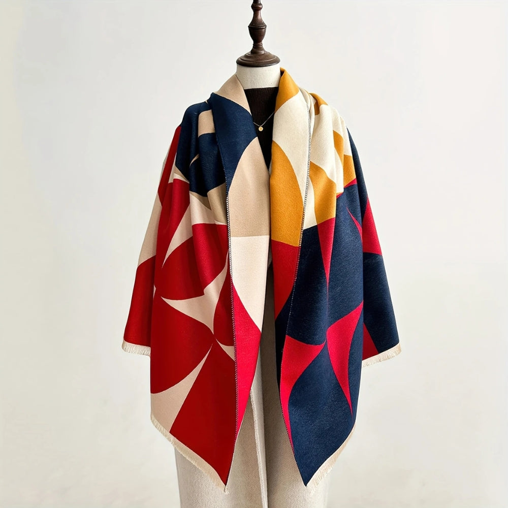 Reversible Geometric Poncho Scarf for Women – Soft Microfiber Winter Wrap, Two-Tone Color Block Design, Machine Washable | Thomler