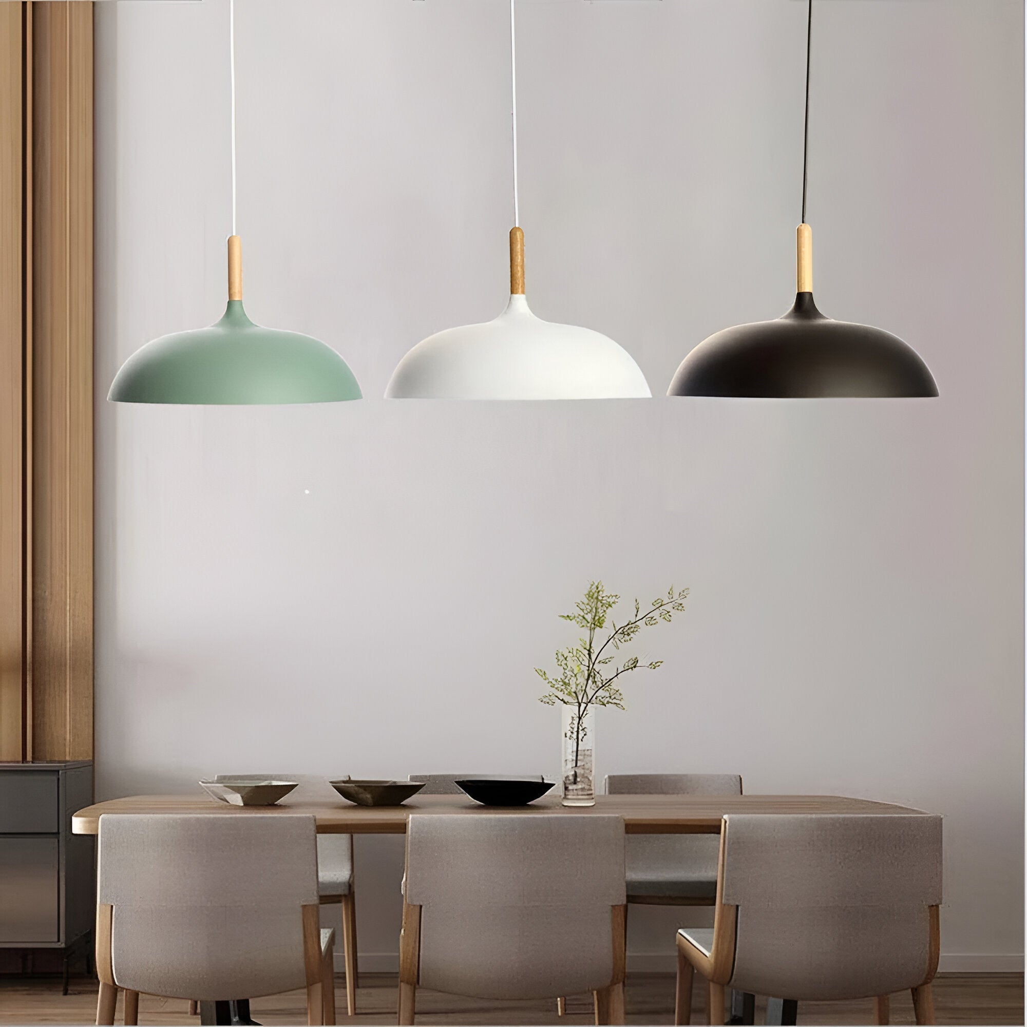 Pendant Light Wood Iron Shade Ø35.0–60.0 cm Dining Room Kitchen Island Japandi Scandinavian Hanging Ceiling Lamp E27 | Thomler