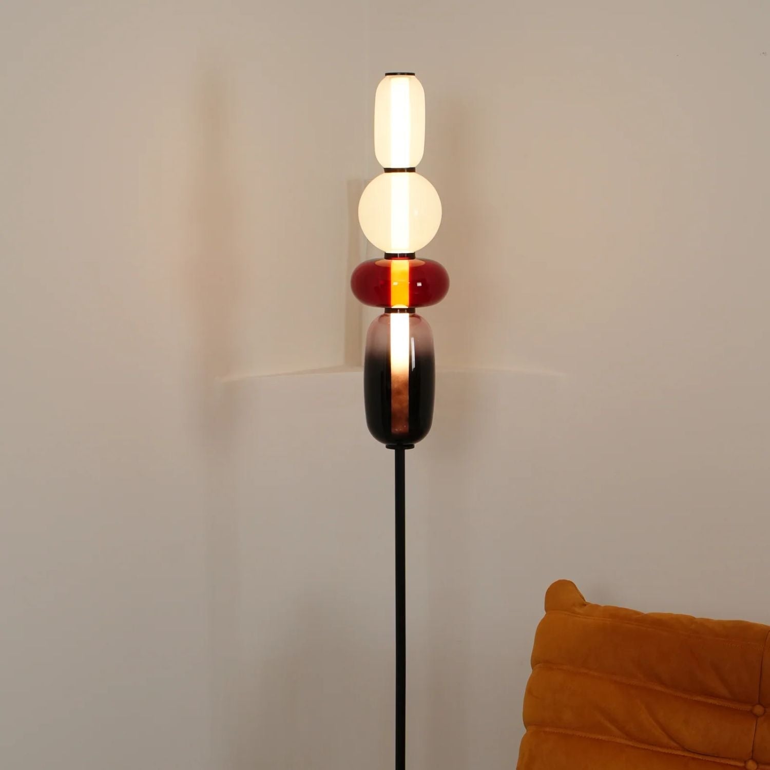 Floor Lamp Hand Blown Glass LED 160.0 cm Red White Black Living Room Decorative Standing Light Modern Sculptural Accent | Thomler