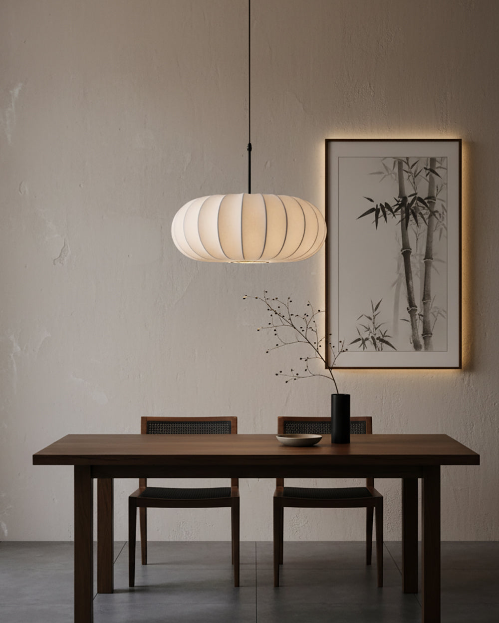 Pendant Lamp Fabric Shade 11.8 in White Rustic Living Room Dining Ceiling Light | Thomler