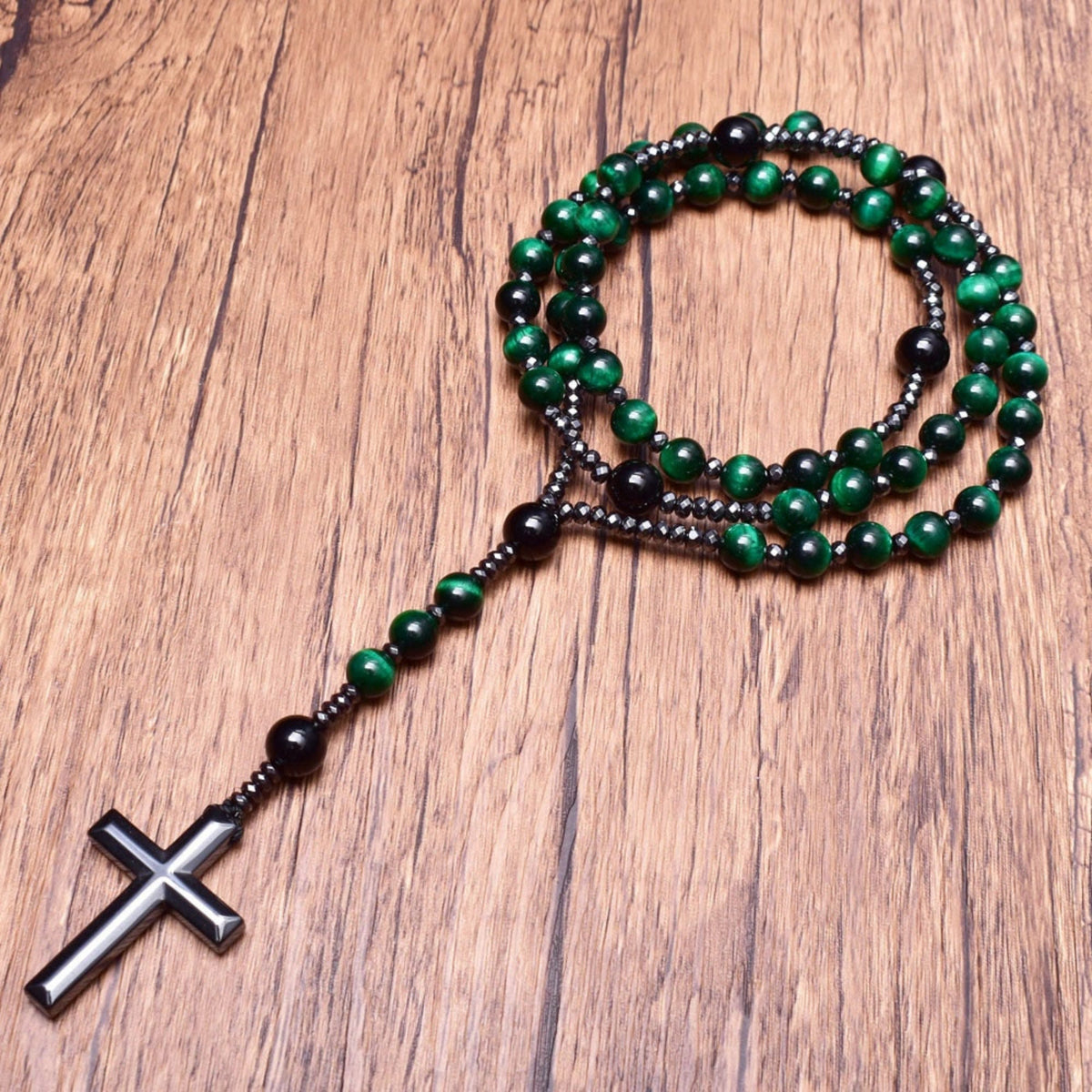 Stone Bead Prayer Chain – Adjustable Gemstone Pendant for Men with Cross Accent | Thomler