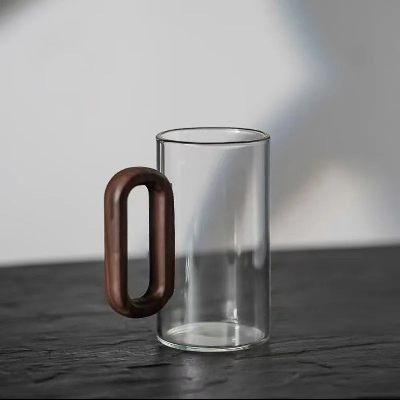 Rustic Glass Mug with Wooden Handle Heat-Resistant 350ml Scandinavian Design | Thomler