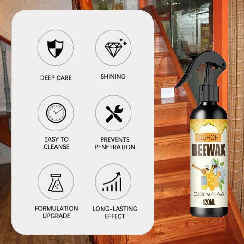 Furniture Polish Spray with Pure Beeswax for Wood Care – Restores Shine & Removes Buildup on Cabinets, Tables, Chairs – Non-Toxic Formula | Thomler