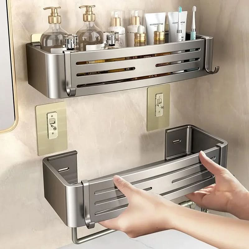 Drill-Free Aluminum Shower Caddy with Adhesive Mount – Rust-Resistant Storage Organizer for Toiletries, Shampoo & Bathroom Essentials | Thomler
