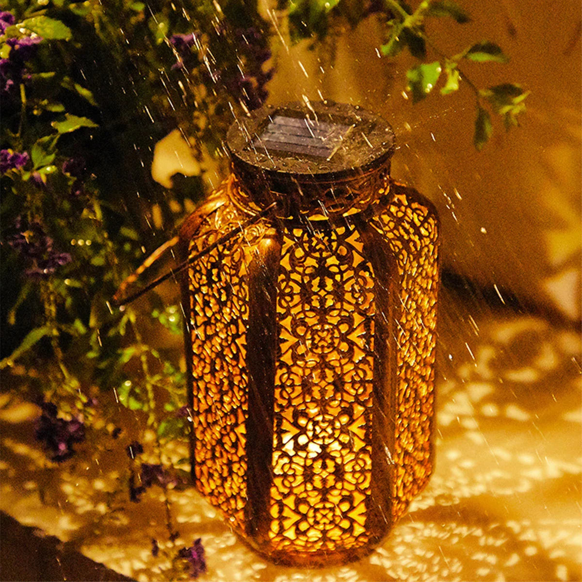 Solar Outdoor Lantern IP44 Iron Copper Moroccan Pattern Garden Patio Balcony | Thomler