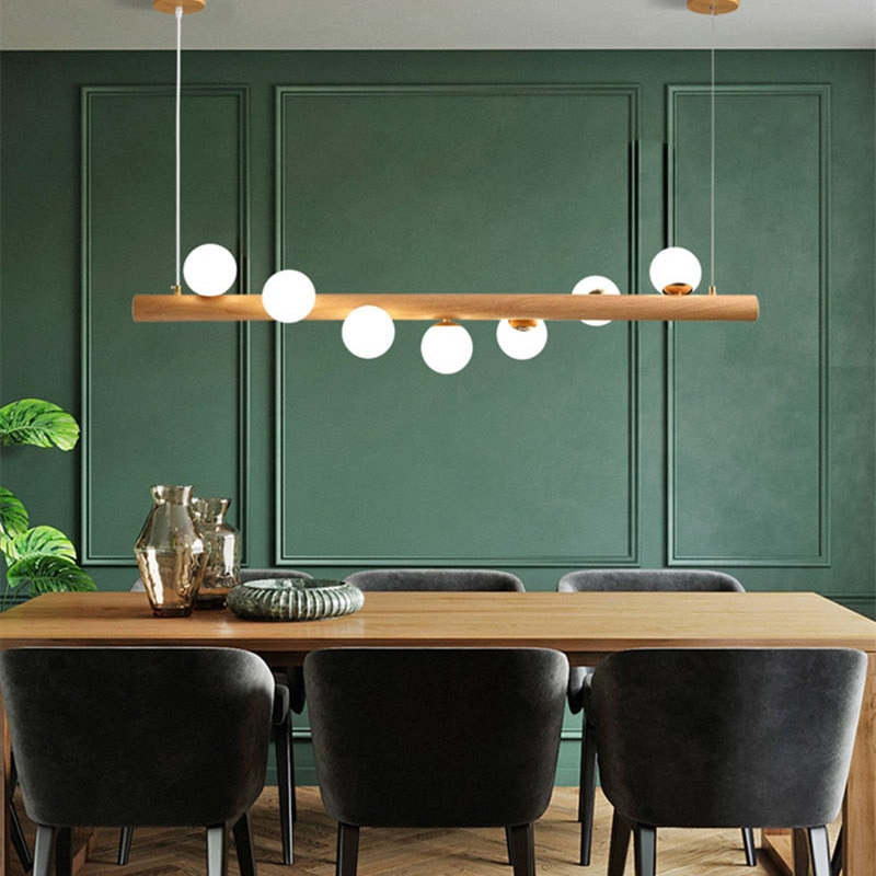 Bubble Glass Pendant Light with Wood Canopy – Modern Orb Ceiling Fixture for Dining Room & Living Room | Thomler