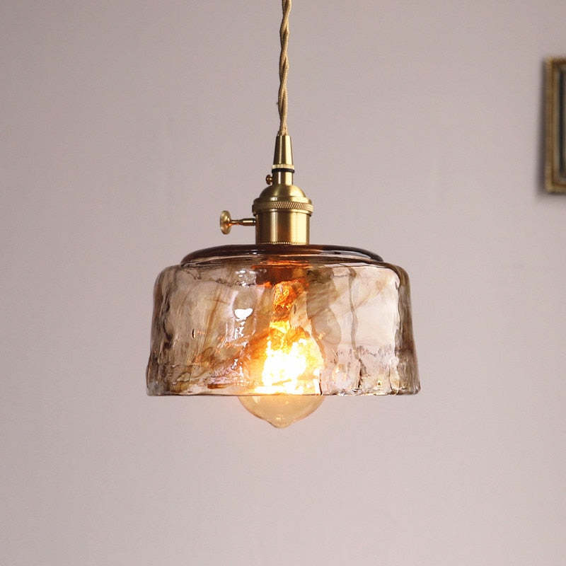 Industrial Metal & Glass Hanging Fixture with Brass Finish for Dining Room Kitchen Island | Thomler