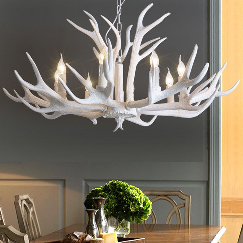 Antler-Inspired Rustic Hanging Light Fixture for Dining Room & Bedroom | Resin & Metal Design | E12 Candelabra Base | Thomler