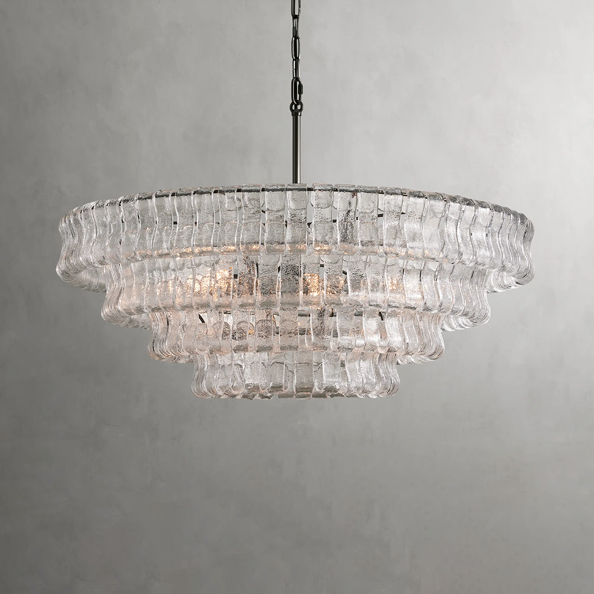 Textured Glass Round Chandelier with Curved Panels in Metallic Finish for Dining Room & Living Room | 24 to 60 Inch | Thomler