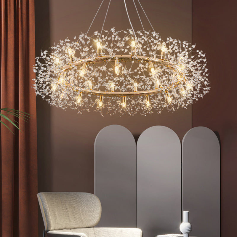 Crystal Starburst Chandelier – Modern Radial LED Fixture in Gold Metal | Thomler