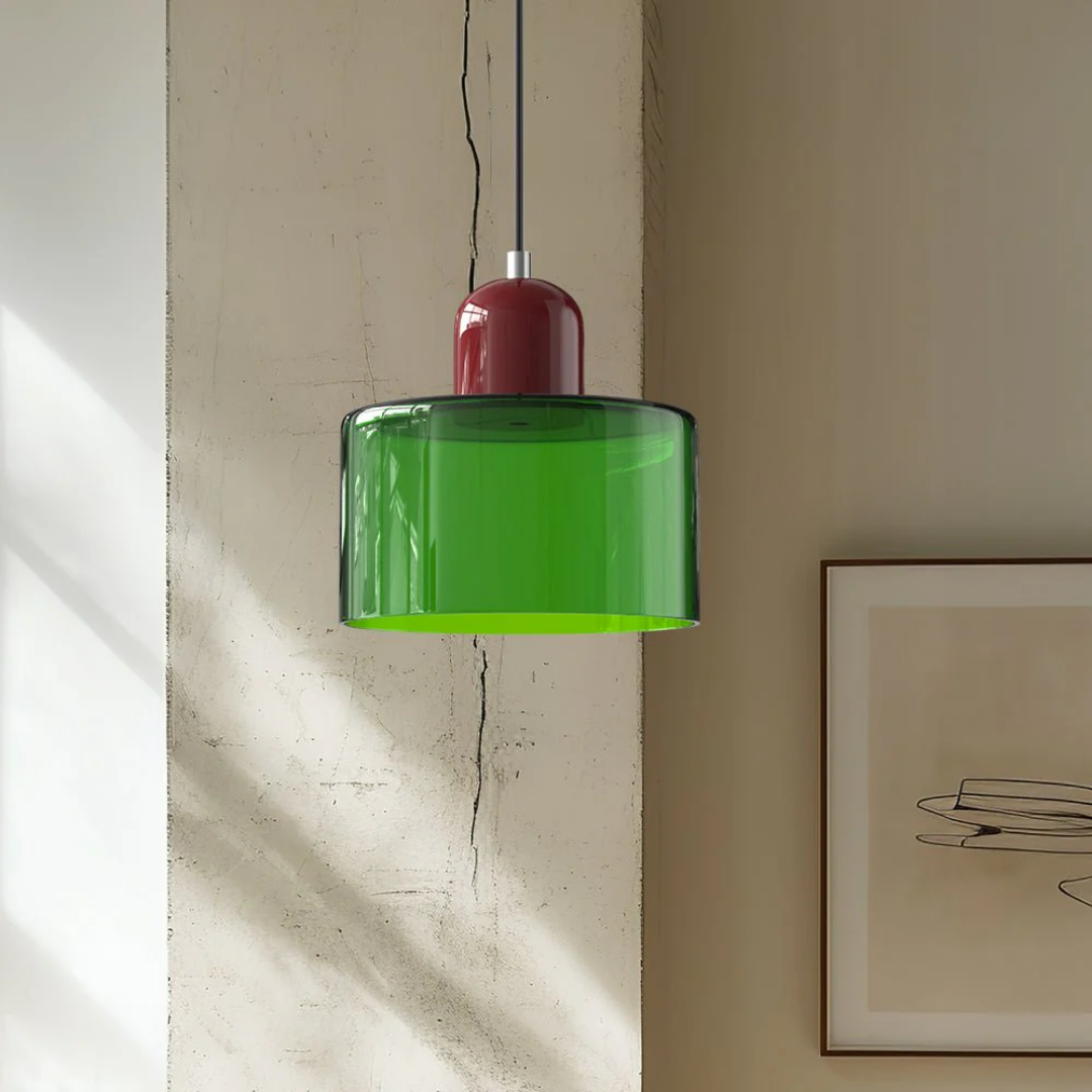 Mid-Century Glass Pendant Light – Adjustable Drop Ceiling Fixture with Colorful Dome Shade for Kitchen Island, Dining Room & Reading Nook | Thomler