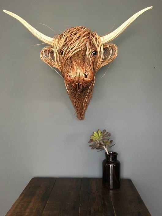 Wall Sculpture Reed Willow 63.0 cm Highland Bull Living Room Rustic Farmhouse Wall Decor | Thomler