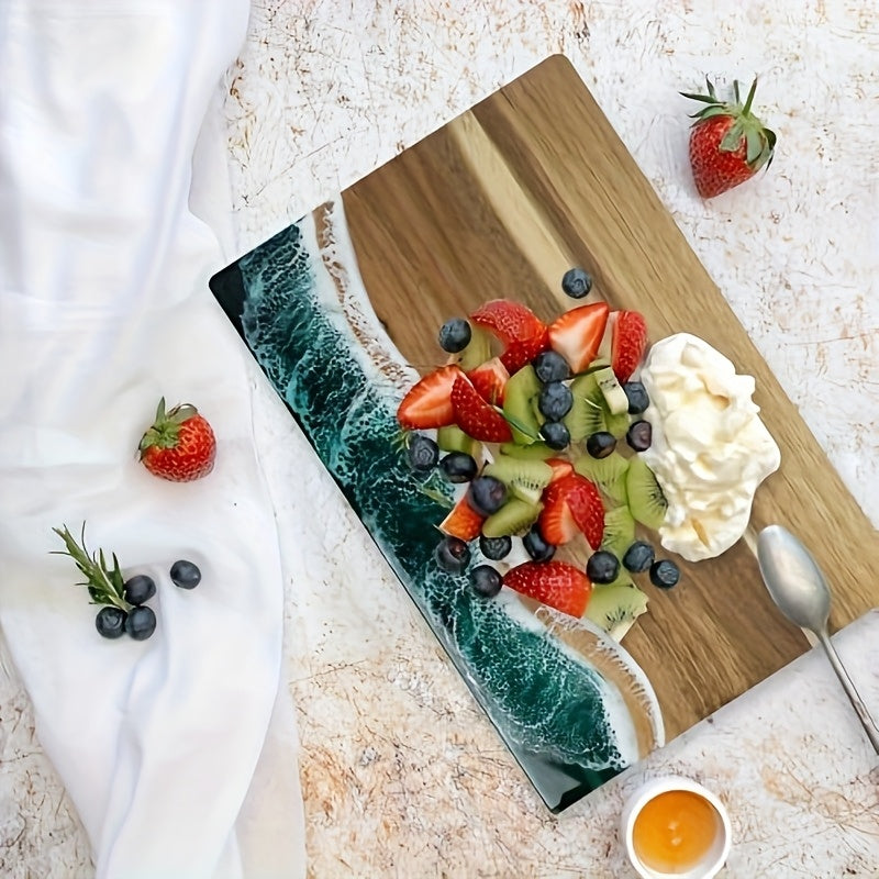 Acacia Wood Serving Board with Resin Wave Inlay 18x9 Inch Coastal Charcuterie Tray for Cheese Fruit Bread Kitchen Decor | Thomler