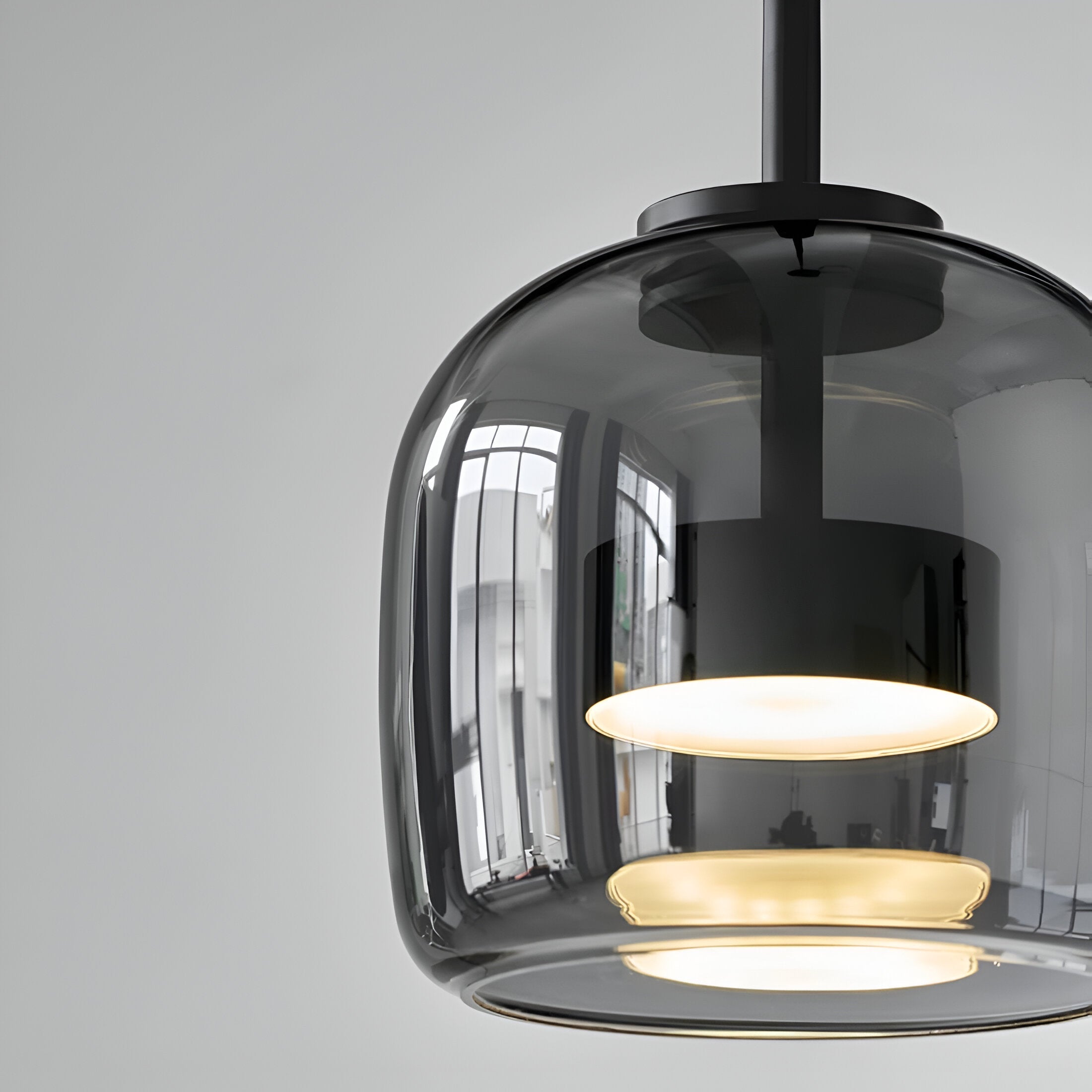 Pendant Light Hand Blown Glass Ø38.0 cm Smoked Grey Dining Room Kitchen Island Adjustable LED Hanging Ceiling Lamp | Thomler
