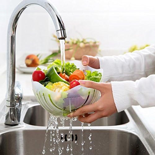 Vegetable Chopper Bowl with Built-In Blade Strainer for Quick Meal Prep Kitchen Salad Maker Dual Function Cutting and Draining | Thomler