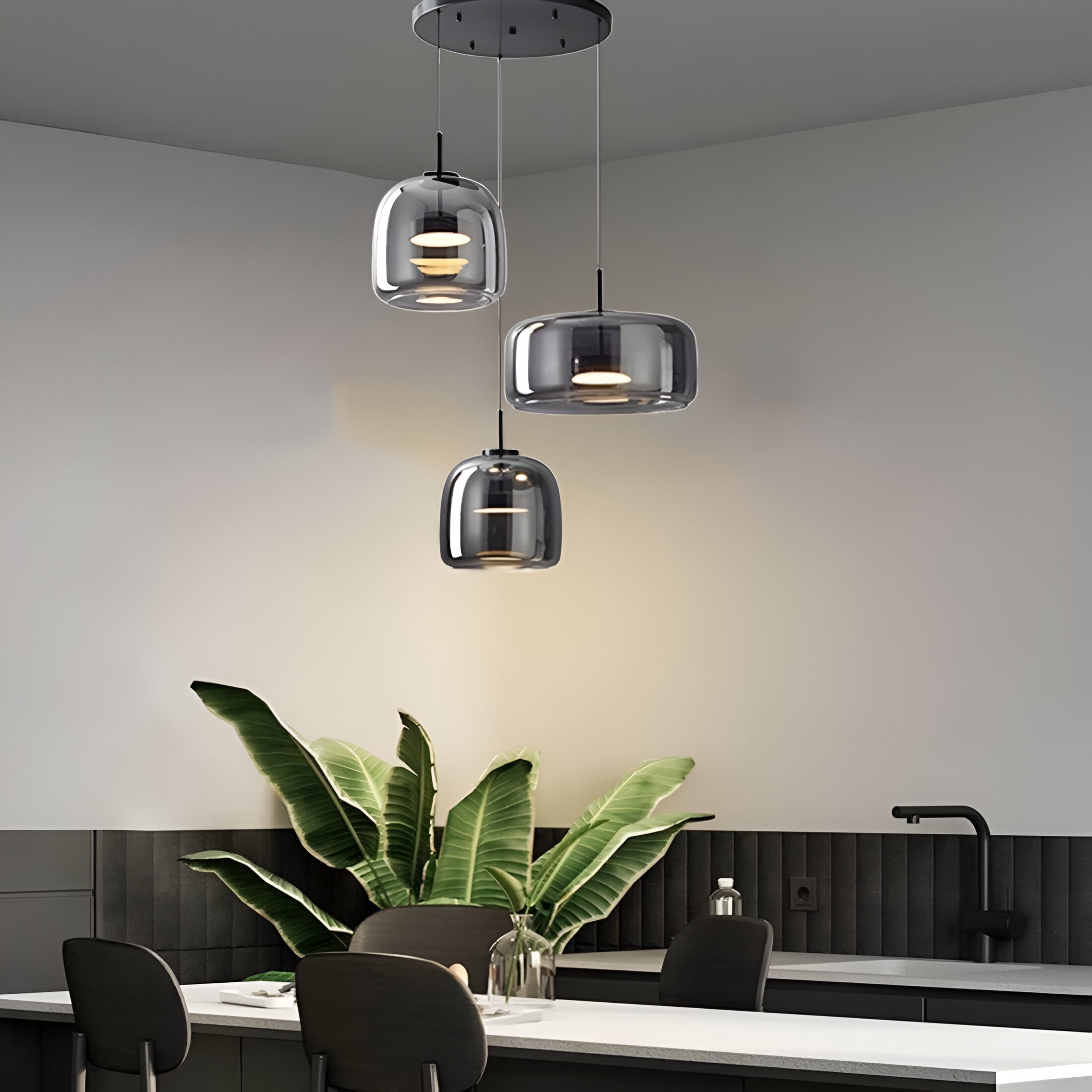 Pendant Light Hand Blown Glass Ø38.0 cm Smoked Grey Dining Room Kitchen Island Adjustable LED Hanging Ceiling Lamp | Thomler