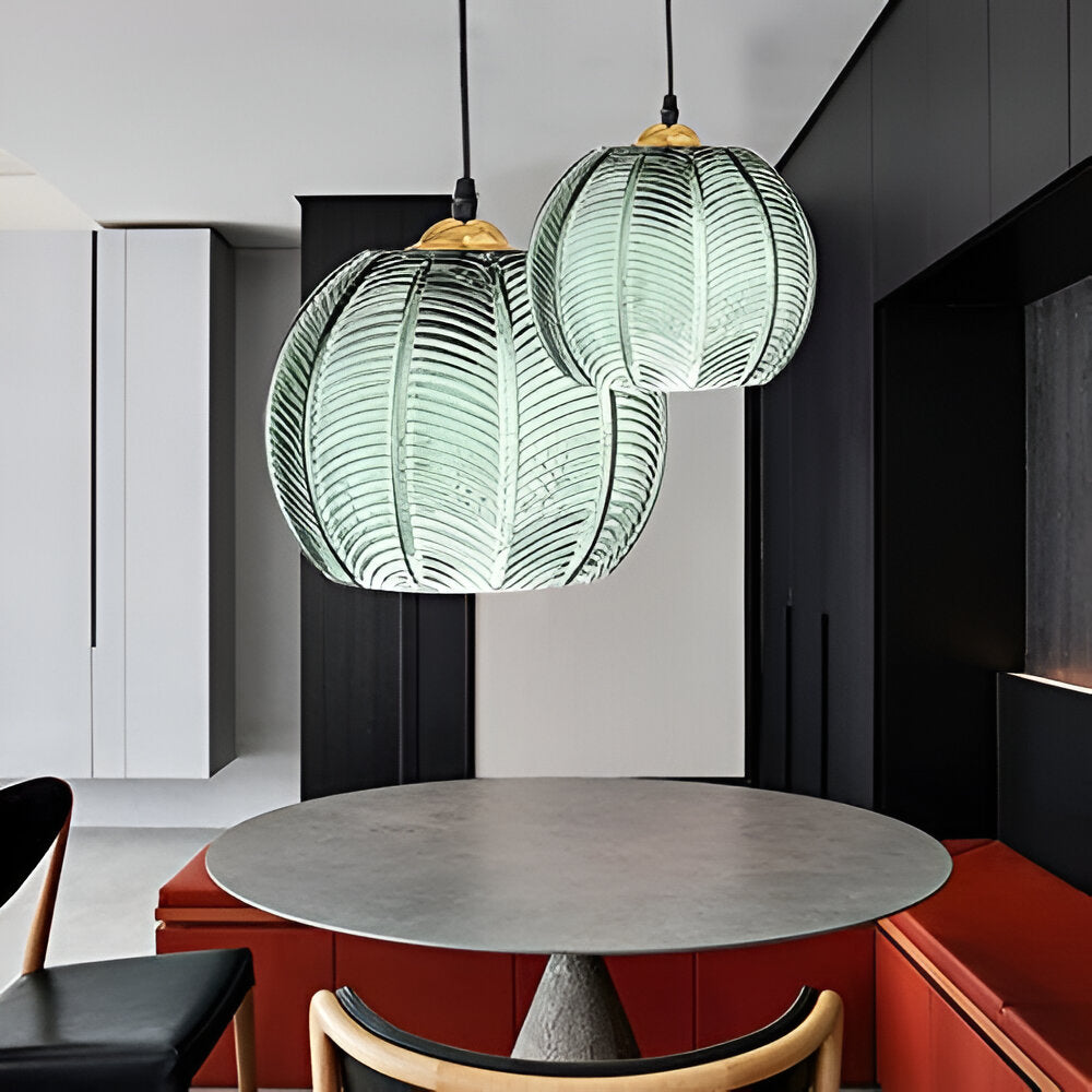 Pendant Light Glass Leaf Pattern E27 Green Dining Room Kitchen Island Hanging Ceiling Fixture Nordic Style | Thomler
