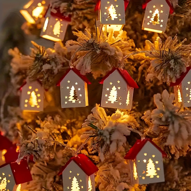 Holiday Village String Lights – Warm LED Cabin Garland for Windows & Walls – 6.5 ft Battery-Powered Christmas Decor with House | Thomler