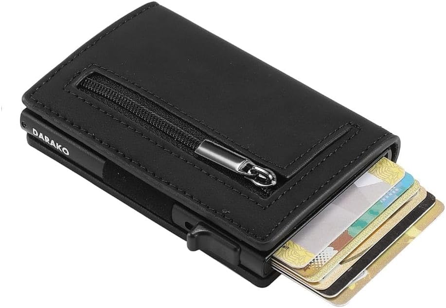 RFID-Blocking Slim Wallet with Quick-Access Card Slide for Men & Women, Genuine Leather & Aluminum Construction with Coin Pocket | Thomler