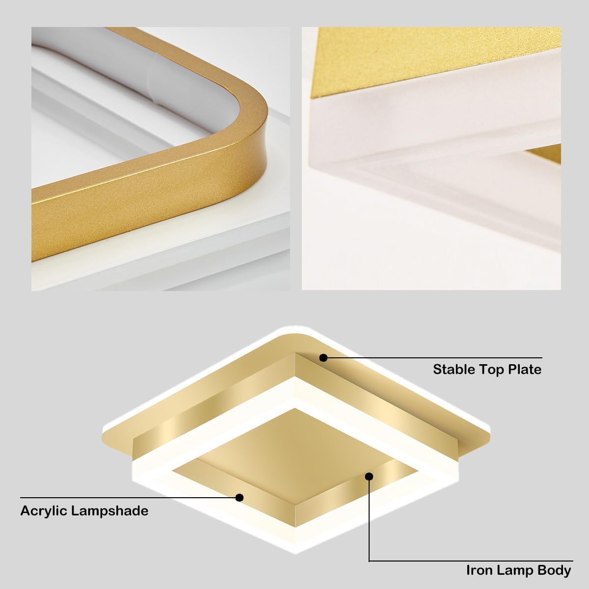 Ceiling Light Iron Acrylic 19.5 cm Modern Hallway Bedroom LED Flush Mount Square Lighting Fixture | Thomler