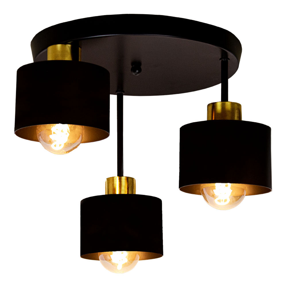 Ceiling Light Steel 30.0 cm Black Gold 3 Light Living Room Dining Table Hallway E27 Modern Flush Mount Lamp | Thomler