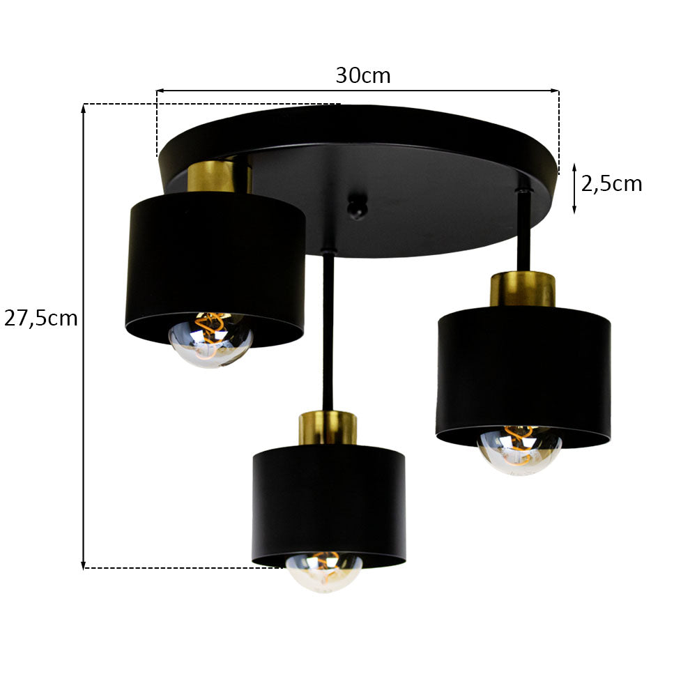 Ceiling Light Steel 30.0 cm Black Gold 3 Light Living Room Dining Table Hallway E27 Modern Flush Mount Lamp | Thomler