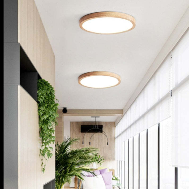 Round Wood Flush Mount Ceiling Light – Modern LED Fixture for Living Room, Bedroom & Kitchen | Thomler