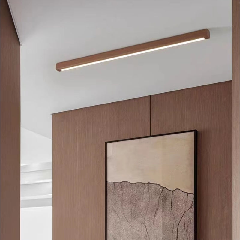Elongated Flush Mount LED Fixture with Natural Timber Frame for Hallways & Bedrooms | Thomler