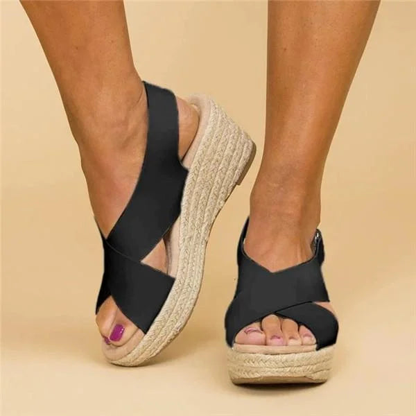 Women's Orthopedic Wedge Espadrilles with Elastic Straps – Cushioned Slip-On Summer Shoes for All-Day Comfort, Casual Outdoor Walking | Thomler