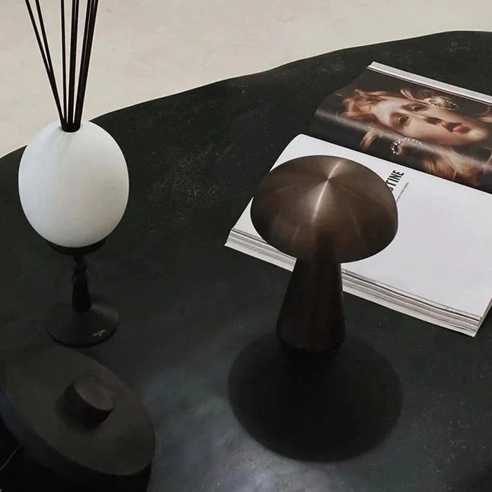 Rechargeable Mushroom Table Lamp Cordless Touch Control LED 3 Brightness Settings Portable Accent Light Bronze Gold for Bedroom Living | Thomler
