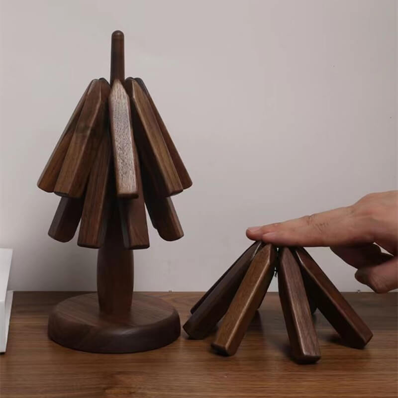 Trivet Black Walnut 25.0 cm Tree Design Hot Pan Table Protector Folding Pot Coaster Decorative Kitchen Dining Accessory | Thomler