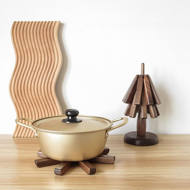 Trivet Black Walnut 25.0 cm Tree Design Hot Pan Table Protector Folding Pot Coaster Decorative Kitchen Dining Accessory | Thomler
