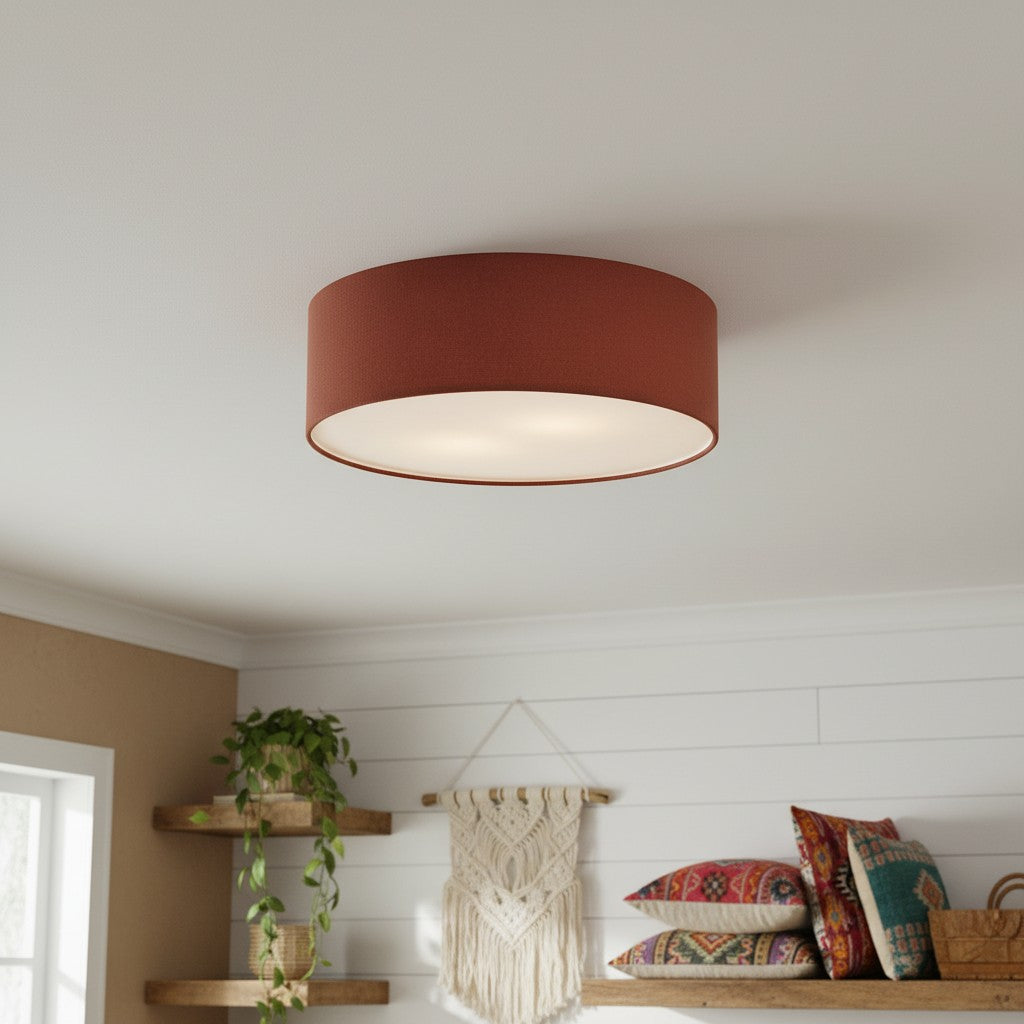 Fabric Flush Mount Drum Shade Ceiling Light for Bedroom & Living Room – Hardwire Installation | Thomler
