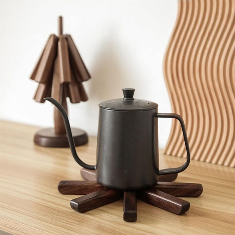 Trivet Black Walnut 25.0 cm Tree Design Hot Pan Table Protector Folding Pot Coaster Decorative Kitchen Dining Accessory | Thomler