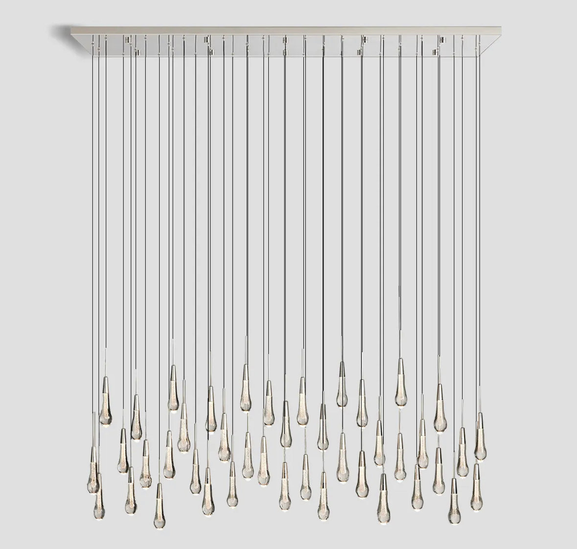 Cascading Raindrop Linear LED Chandelier – Textured Glass Orbs, Adjustable Height, Vaulted Ceiling Ready – 37 to 120 Inch Options for | Thomler