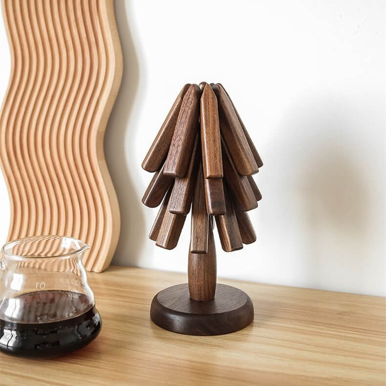 Trivet Black Walnut 25.0 cm Tree Design Hot Pan Table Protector Folding Pot Coaster Decorative Kitchen Dining Accessory | Thomler