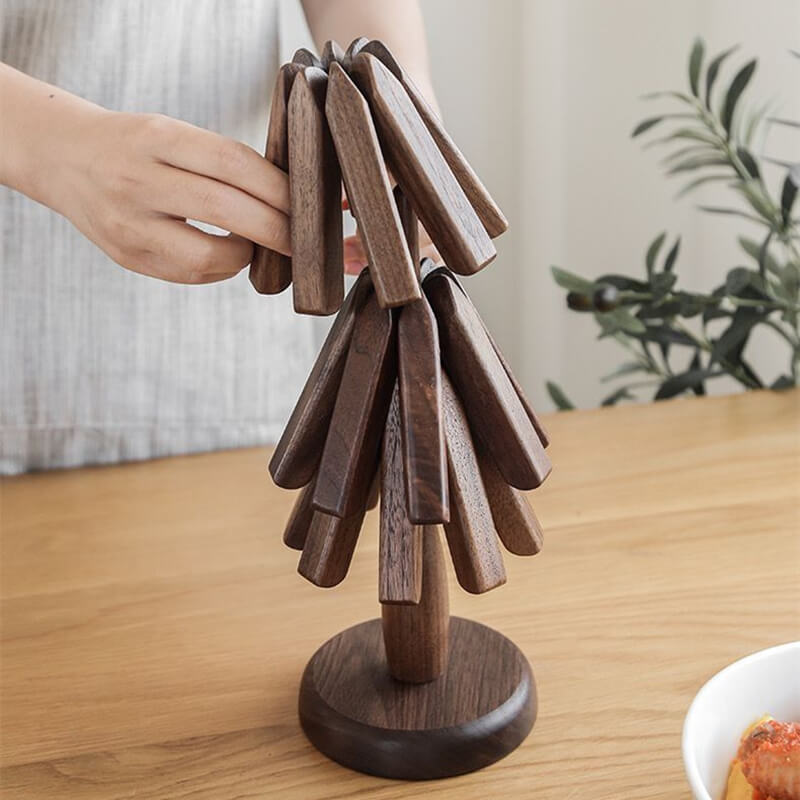 Trivet Black Walnut 25.0 cm Tree Design Hot Pan Table Protector Folding Pot Coaster Decorative Kitchen Dining Accessory | Thomler