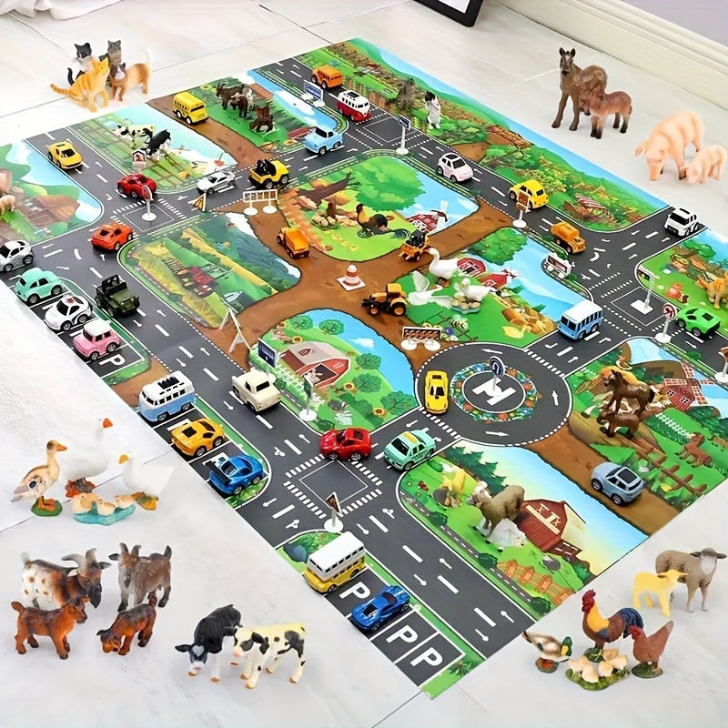 Play Mat Woven 100.0 x 130.0 cm (39.4" x 51.2") Farm Road Kids Nursery Rug | Thomler