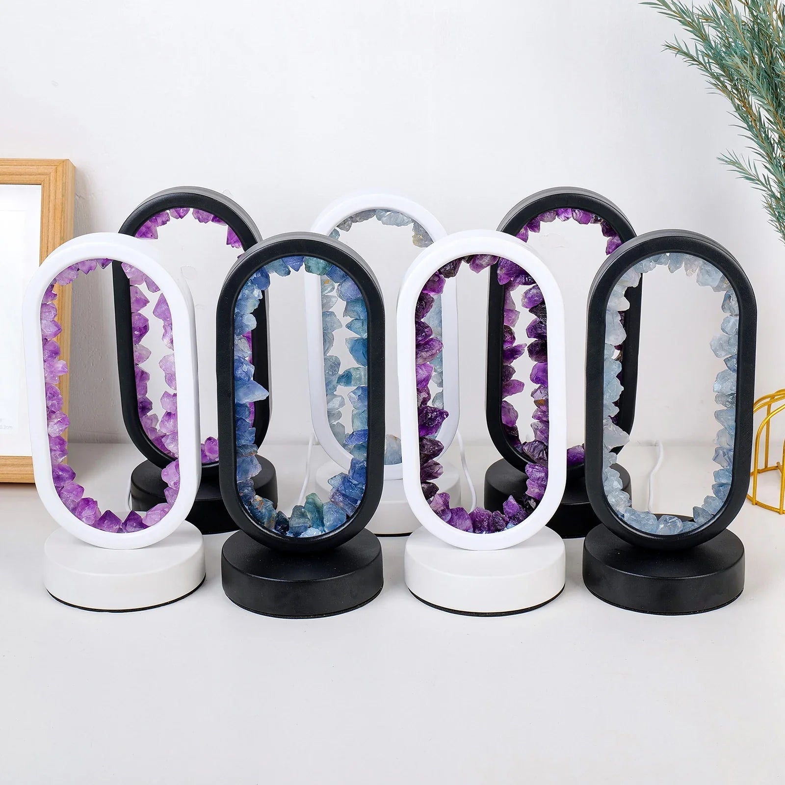 Table Lamp Natural Amethyst Crystal 20.0 cm Purple Bedroom Meditation Ambient Lighting Handmade Decorative Nightstand Light | Thomler