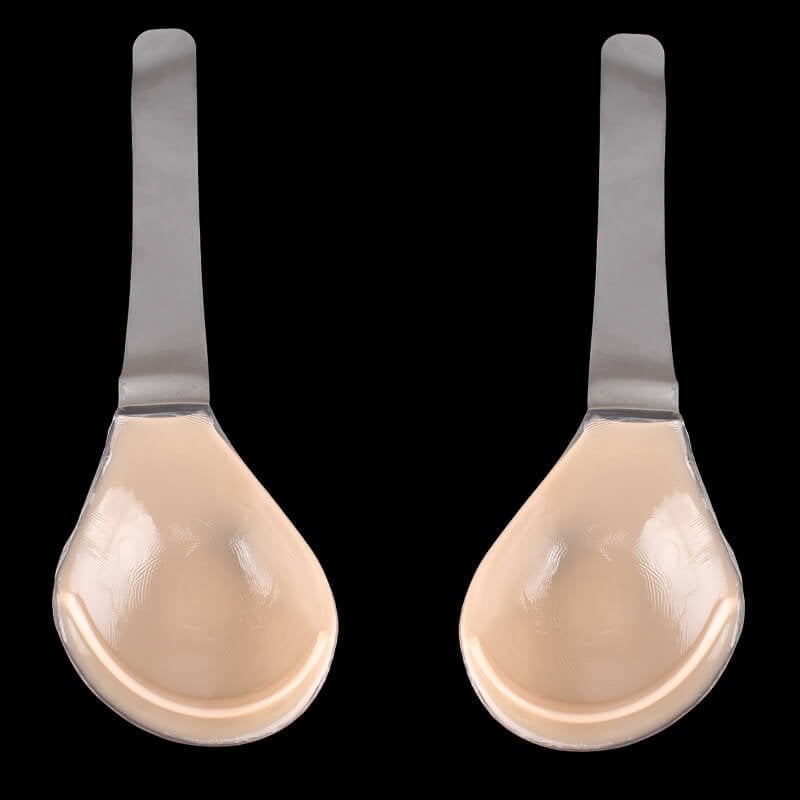 Adhesive Strapless Bra with Lift Silicone Cups Backless Plunge Neckline Transparent Adjustable Straps Reusable Skin Tone Wedding Party | Thomler