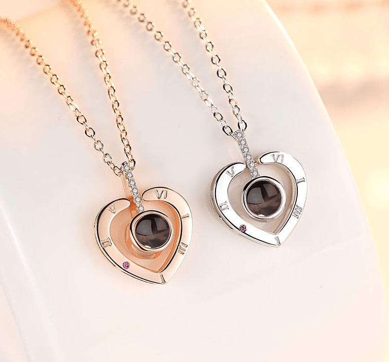 Projection Heart Pendant Necklace Sterling Silver Gemstone Jewelry for Women Anniversary Romantic Keepsake Gift Two-Way Wear Elegant | Thomler