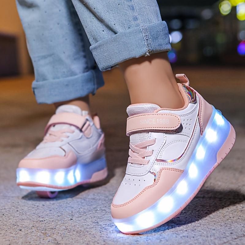 LED Light-Up Roller Skate Sneakers for Kids with Removable Wheels – USB Rechargeable Inline Shoes for Boys & Girls | Thomler