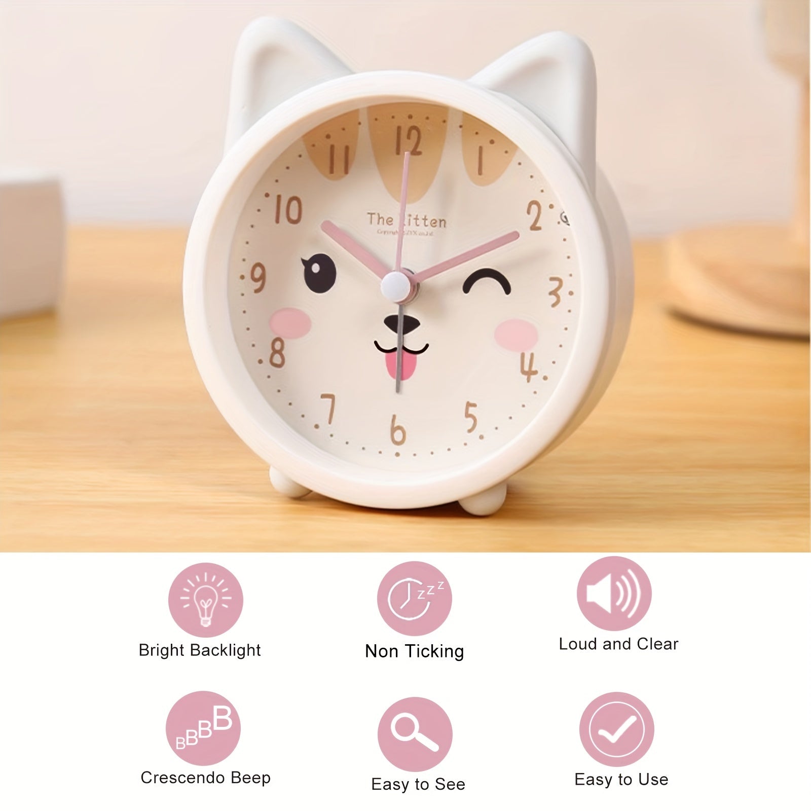 Silent Alarm Clock with Night Light for Kids – Bunny Design, No Ticking Sound, Bedside Lamp Function for Boys & Girls Bedroom | Thomler