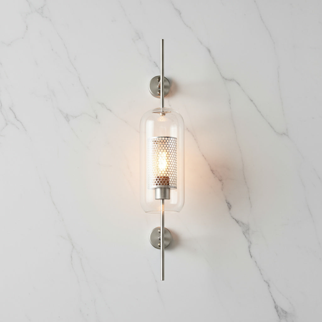 Glass Wall Sconce Light Fixture Gold Chrome Finish for Bathroom Bedroom Living Room Entryway Hallway Modern Minimalist Lighting | Thomler
