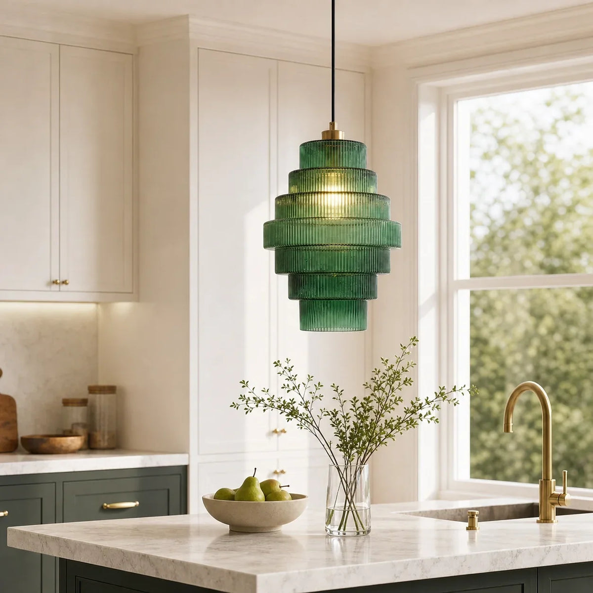 Vintage Layered Glass Ceiling Lamp with Textured Ridges – Statement Hanging Fixture for Dining Rooms, Kitchens & Bedrooms | Thomler