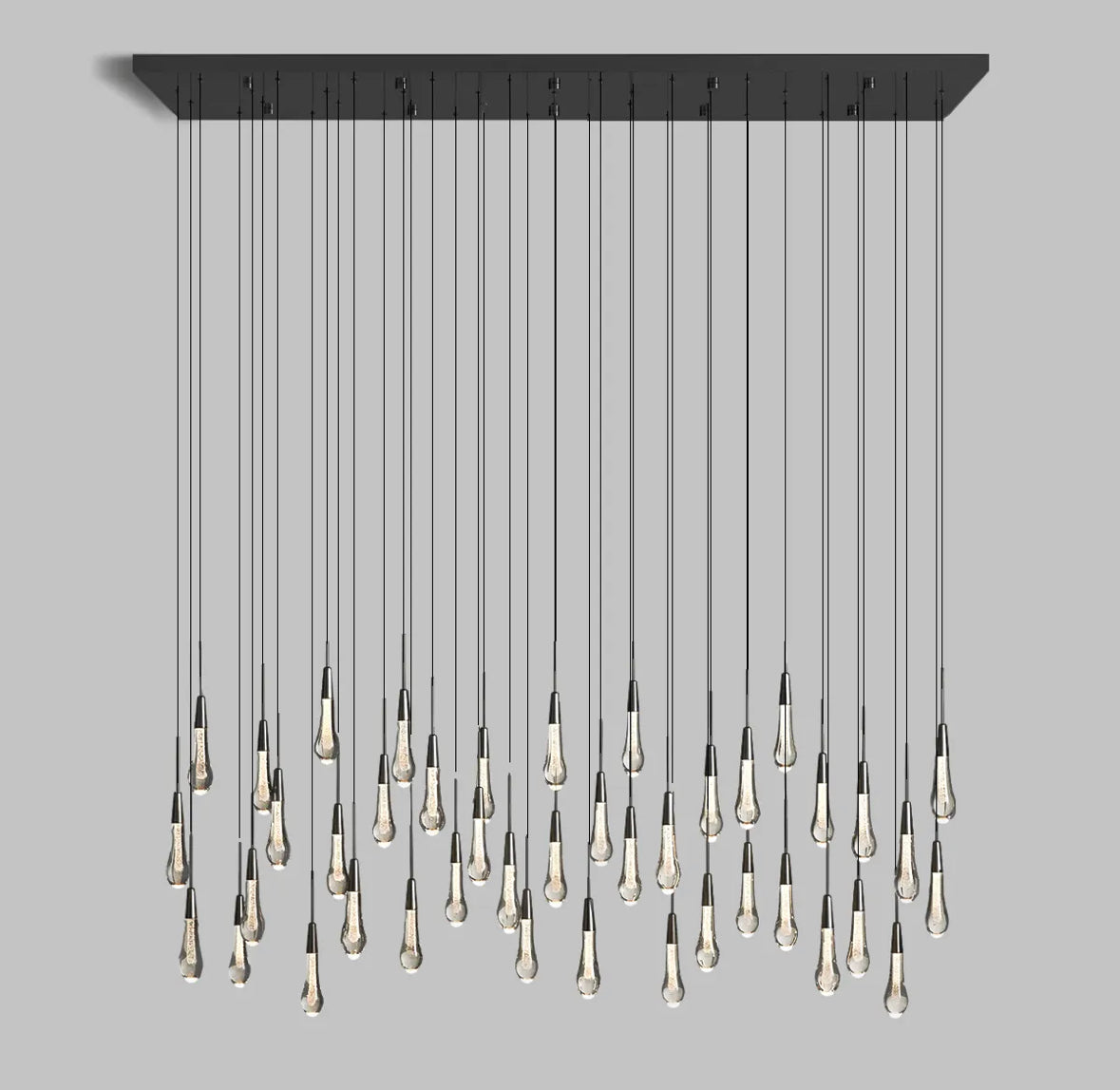 Cascading Raindrop Linear LED Chandelier – Textured Glass Orbs, Adjustable Height, Vaulted Ceiling Ready – 37 to 120 Inch Options for | Thomler